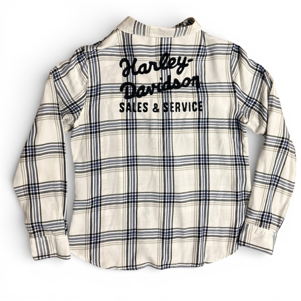 Harley Davidson Dealer Shirt Embroidered Back Sales Service Plaid Large